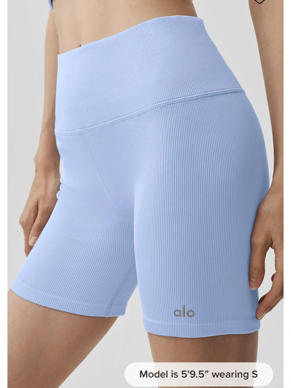 ALO Yoga High-Waist Ribbed Bike Shorts - Light Provence Blue